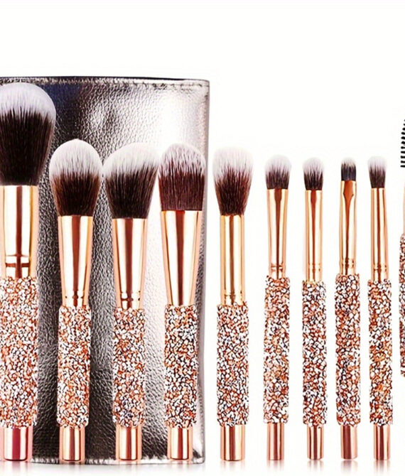 10Pcs Luxury Crystal Makeup Brush Set – Diamond Rivet Handles