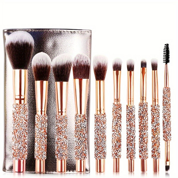 10Pcs Luxury Crystal Makeup Brush Set – Diamond Rivet Handles