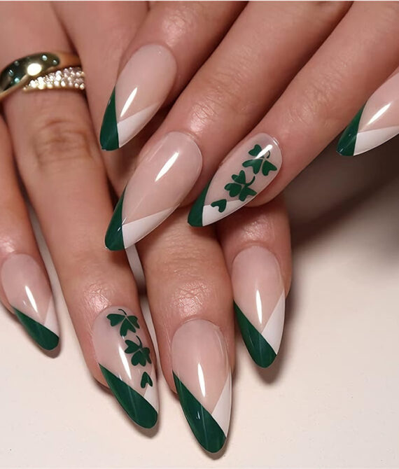 Lucky Clover Nail Art – Long Square Tips