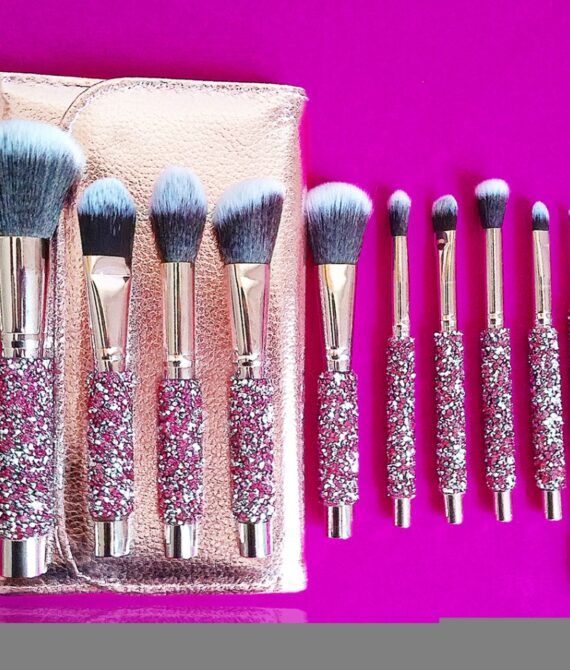 10 IN 1 Diamond Inlaid Makeup Brush Set – With Storage Bag