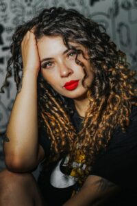 portrait of woman in bright red lipstick